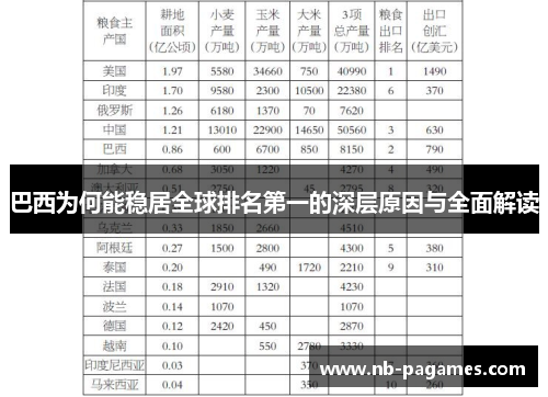 巴西为何能稳居全球排名第一的深层原因与全面解读