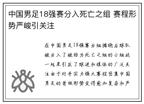 中国男足18强赛分入死亡之组 赛程形势严峻引关注 中国男足18强赛分入死亡之组 赛程形势严峻引关注